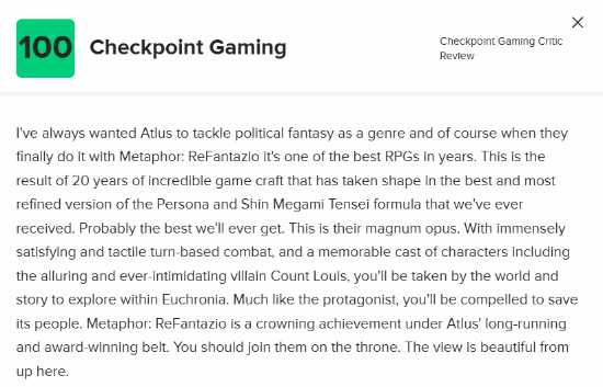 《暗喻幻想：ReFantazio》M站均分94分 近年最好的RPG游戏之一