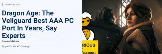 Digital Foundry大赞《龙腾世纪4》优化:多年来最好的3A级PC游戏